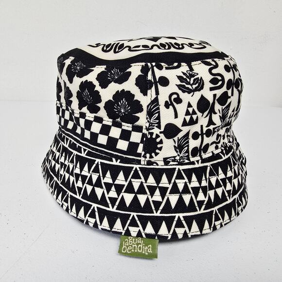 Agua Bendita Bucket Hot Beach Womens Reversible Black Cream Logo Printed Beach - Picture 1 of 8